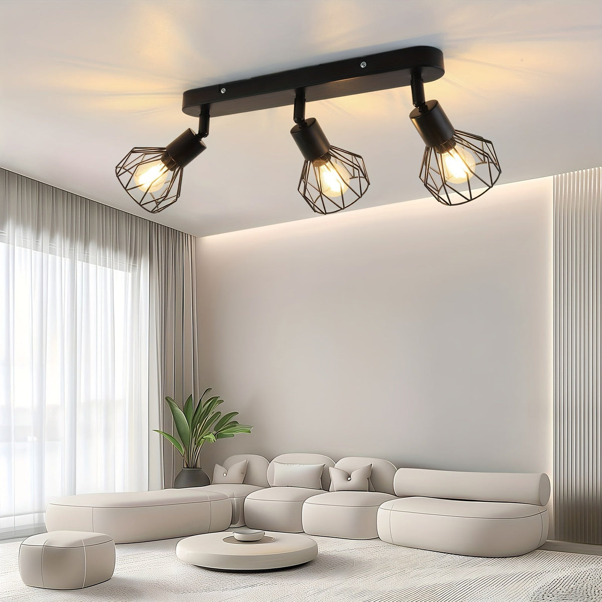 Vintage 3-Light Ceiling Spotlight | Industrial Black Metal Fixture | Iron Adjustable Bedroom