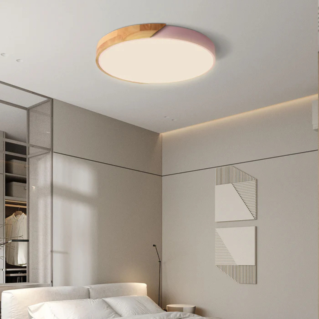 LED Ceiling Light | Modern Nordic Wooden Design | Wood Metal Dimmable Remote Bedroom