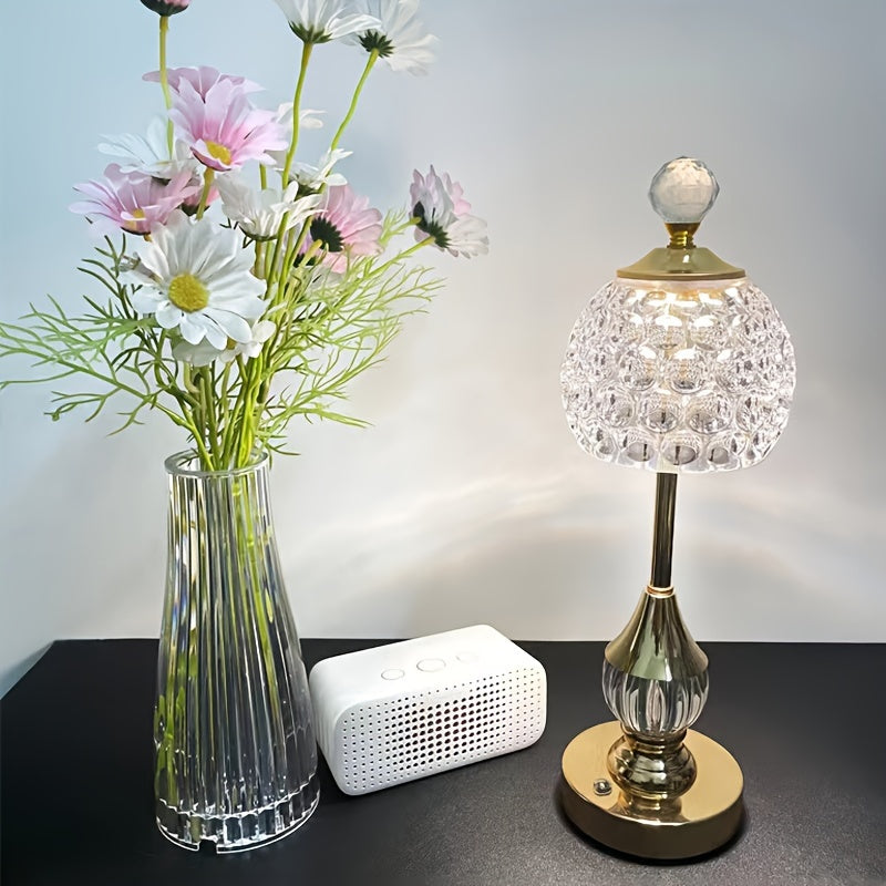 Crystal Touch Table Lamp | Rechargeable LED Bedside Light | Dimmable Touch Control Art Deco