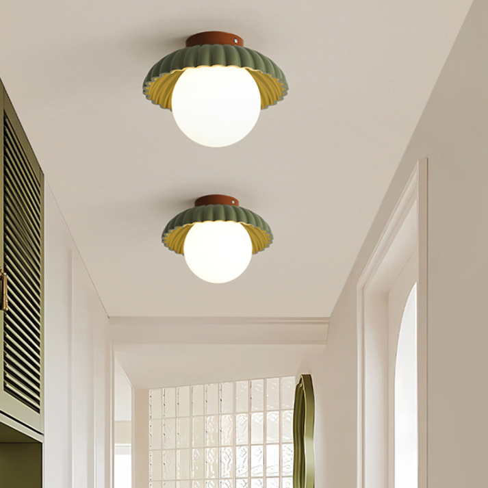 Iron Hallway Ceiling Light | Modern Glass & Metal Flush Mount | Bedroom