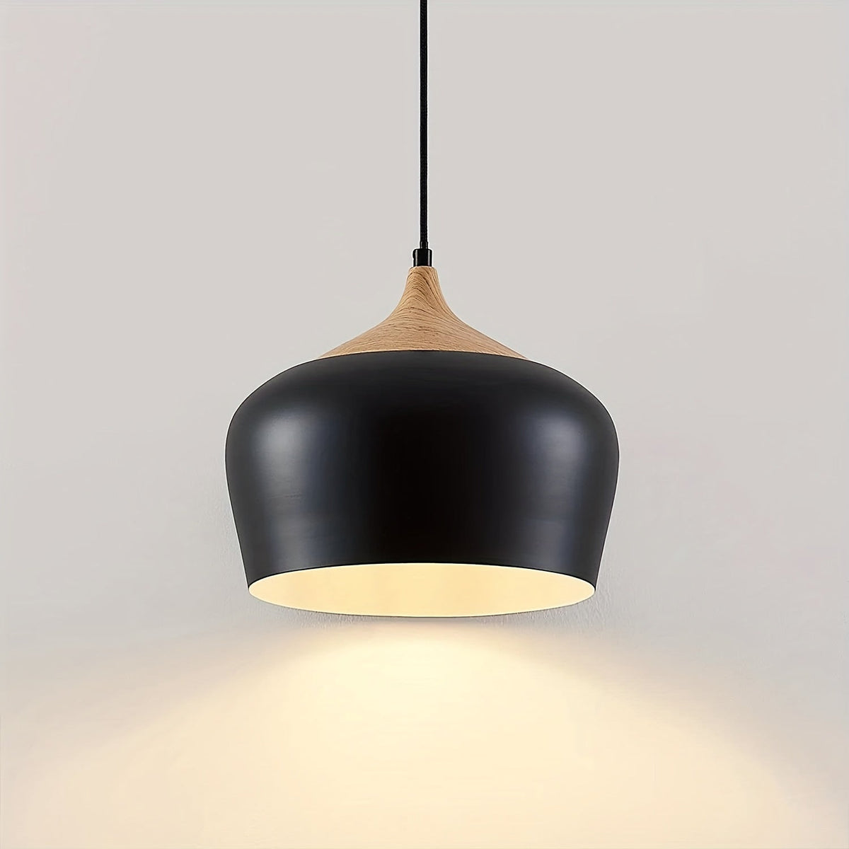 Modern Scandinavian Pendant Light | Iron & Wood Grain Design | Nordic Dining Room