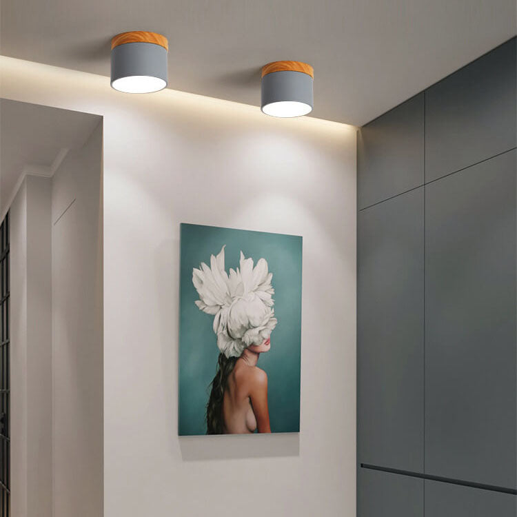 Scandinavian Macaron LED Ceiling Light | Wooden Accent Flush Mount | Wood Metal Nordic Bedroom