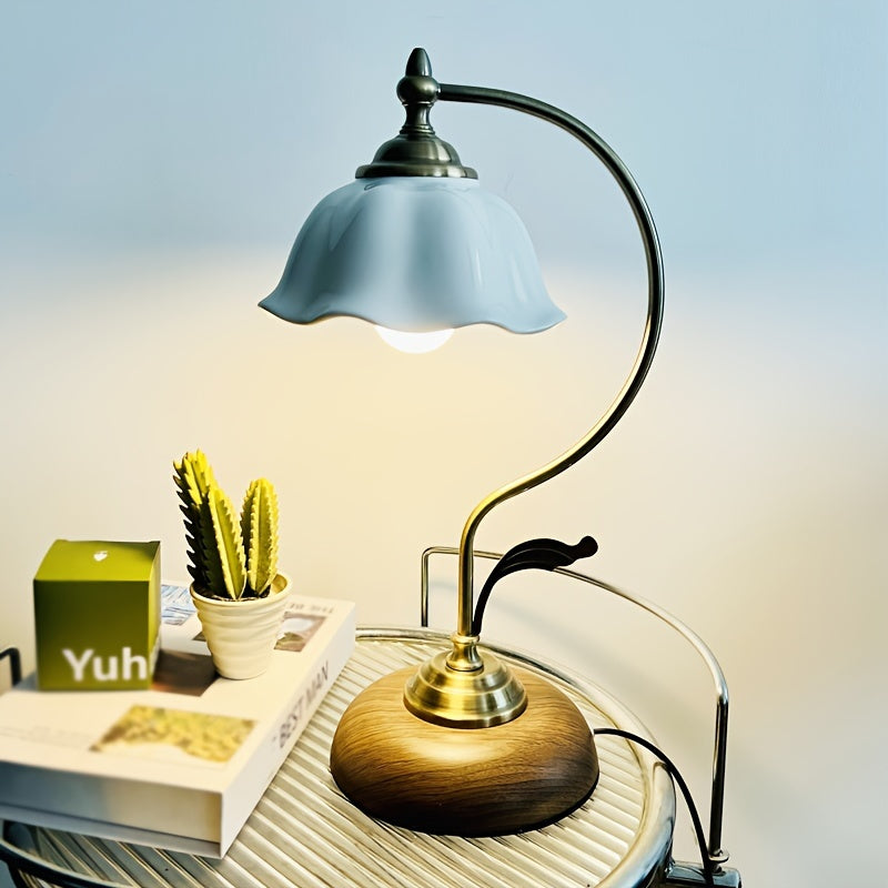 Vintage Goose Neck Table Lamp | Antique Brass USB Bedside Light | Glass Rechargeable