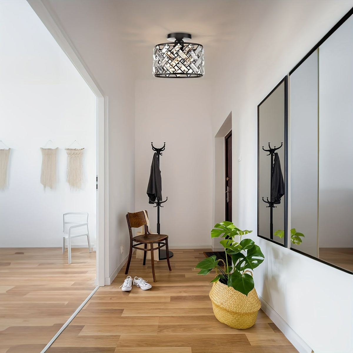 Modern Crystal Semi Flush Mount Ceiling Light | Elegant Decorative Fixture | Bedroom