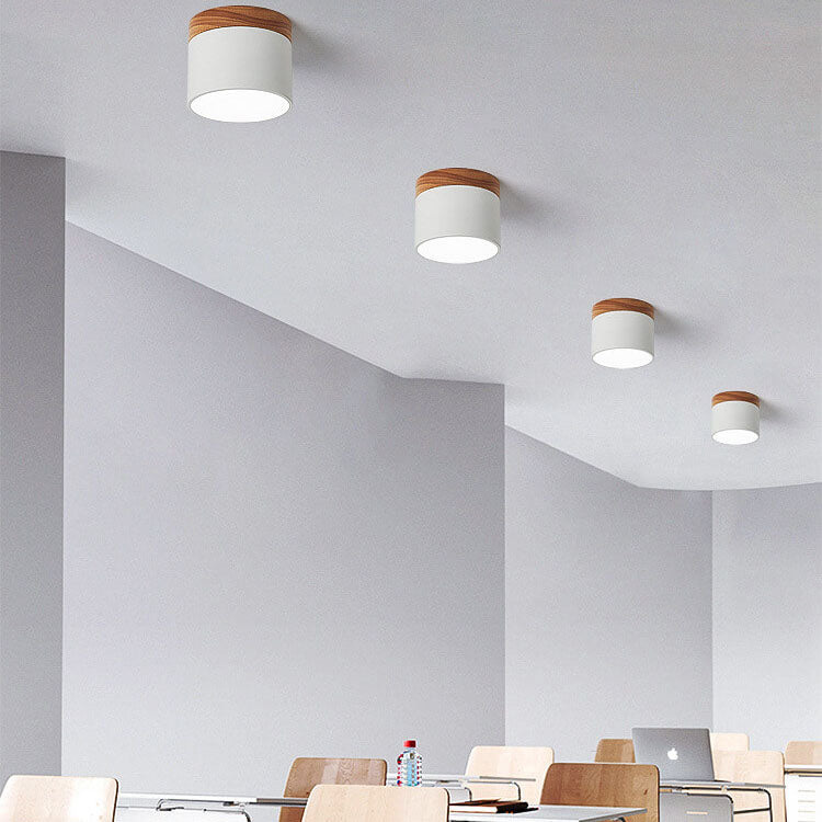 Scandinavian Macaron LED Ceiling Light | Wooden Accent Flush Mount | Wood Metal Nordic Bedroom