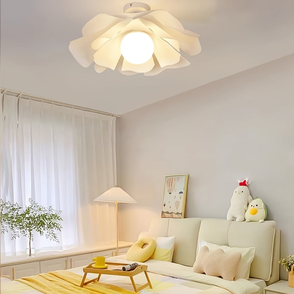 Rose Petal Ceiling Light | Modern Semi-Flush Flower Design | Bedroom