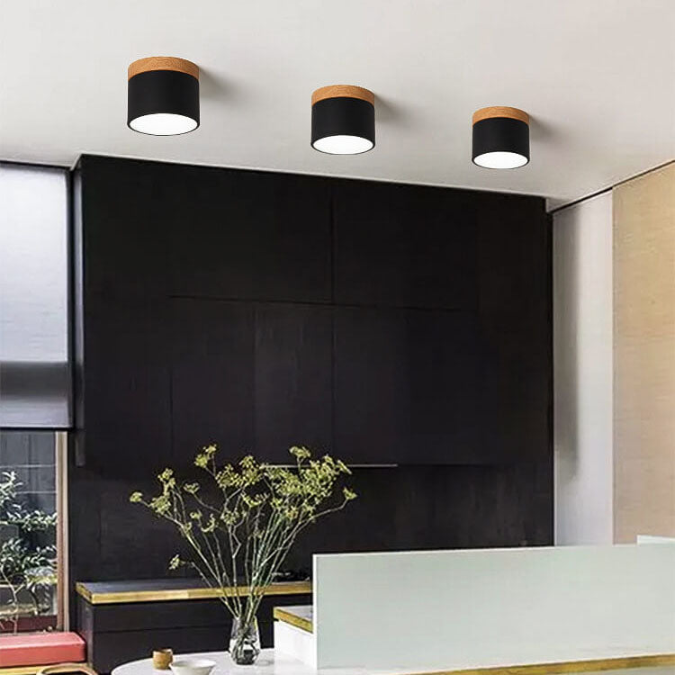 Scandinavian Macaron LED Ceiling Light | Wooden Accent Flush Mount | Wood Metal Nordic Bedroom
