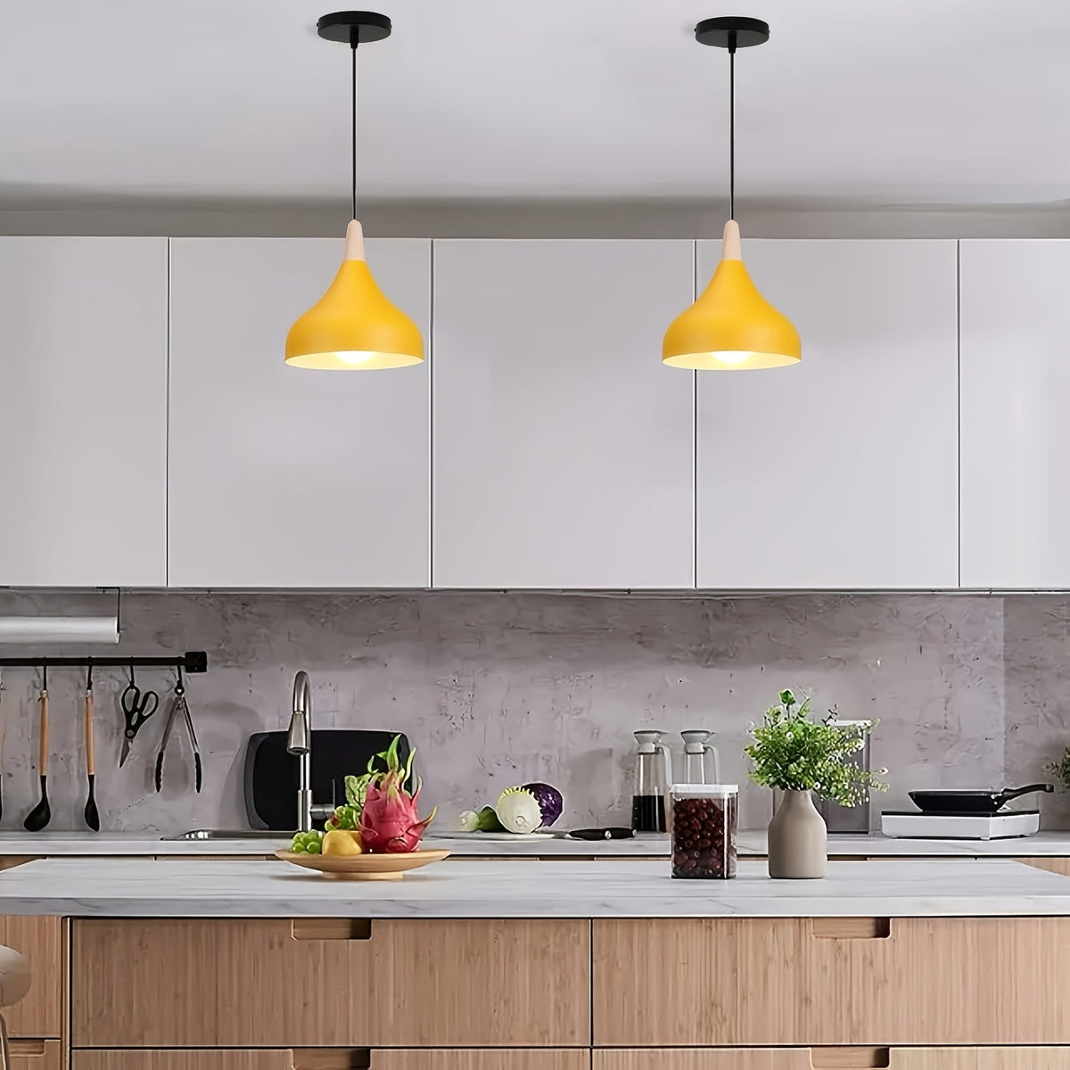 Modern Teardrop Pendant Light | Metal & Wood Hanging Lamp | Adjustable Nordic Industrial