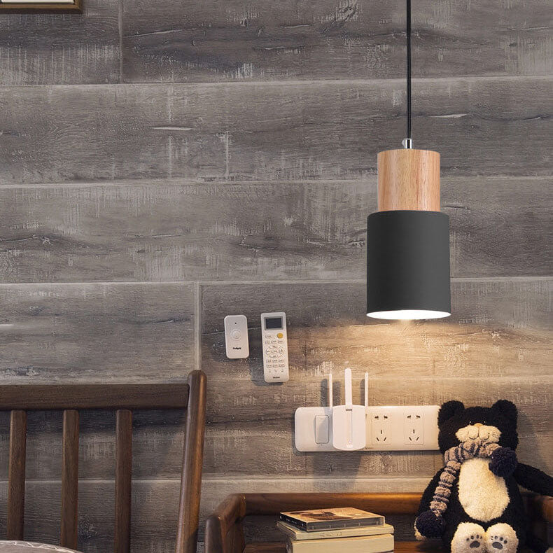 Nordic Macaron Cylinder Pendant Light | Modern Wood & Metal Design | Aluminium Adjustable