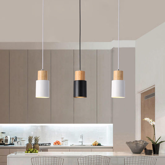 Nordic Macaron Cylinder Pendant Light | Modern Wood & Metal Design | Aluminium Adjustable