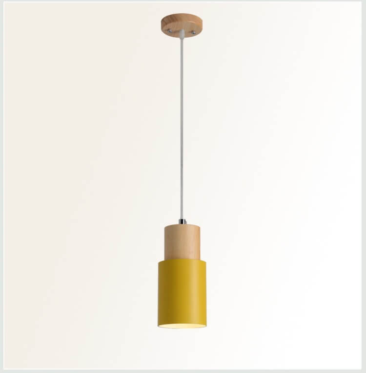 Nordic Macaron Cylinder Pendant Light | Modern Wood & Metal Design | Aluminium Adjustable