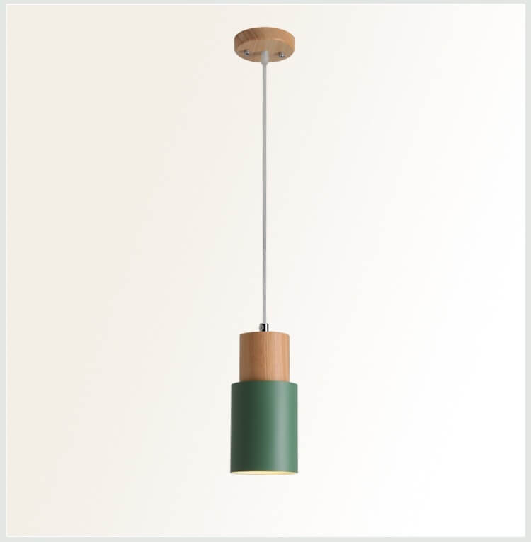 Nordic Macaron Cylinder Pendant Light | Modern Wood & Metal Design | Aluminium Adjustable