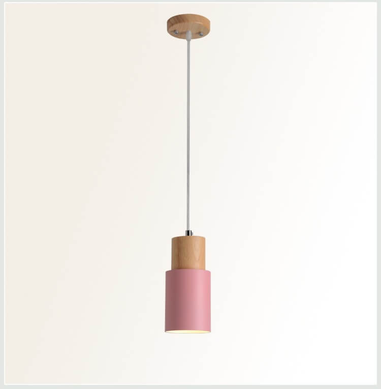 Nordic Macaron Cylinder Pendant Light | Modern Wood & Metal Design | Aluminium Adjustable