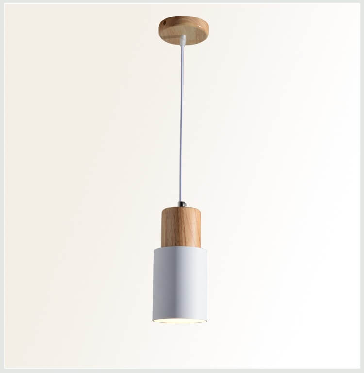 Nordic Macaron Cylinder Pendant Light | Modern Wood & Metal Design | Aluminium Adjustable