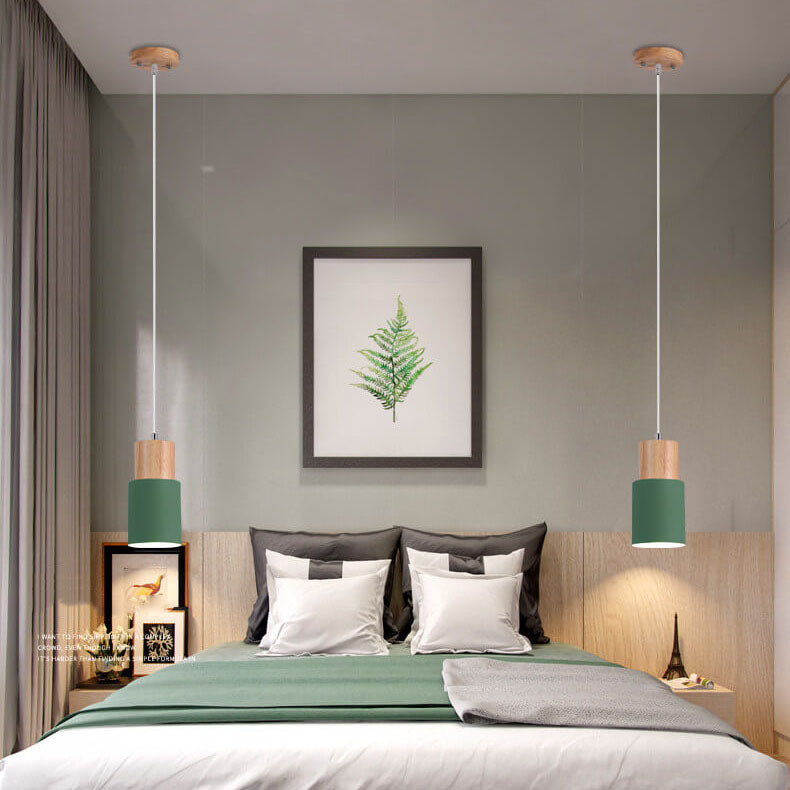 Nordic Macaron Cylinder Pendant Light | Modern Wood & Metal Design | Aluminium Adjustable