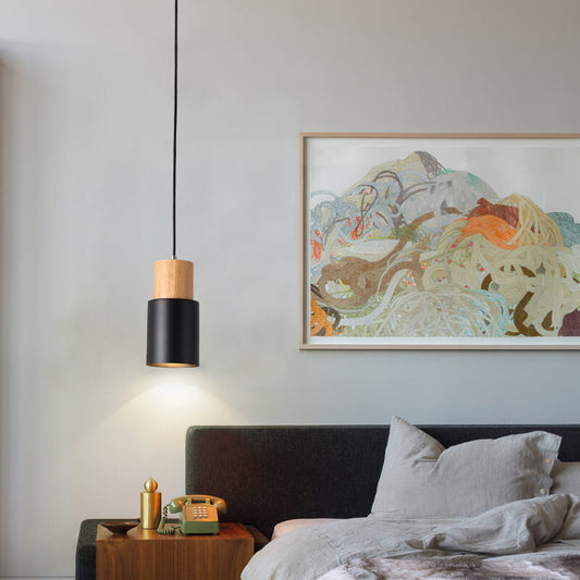 Nordic Macaron Cylinder Pendant Light | Modern Wood & Metal Design | Aluminium Adjustable