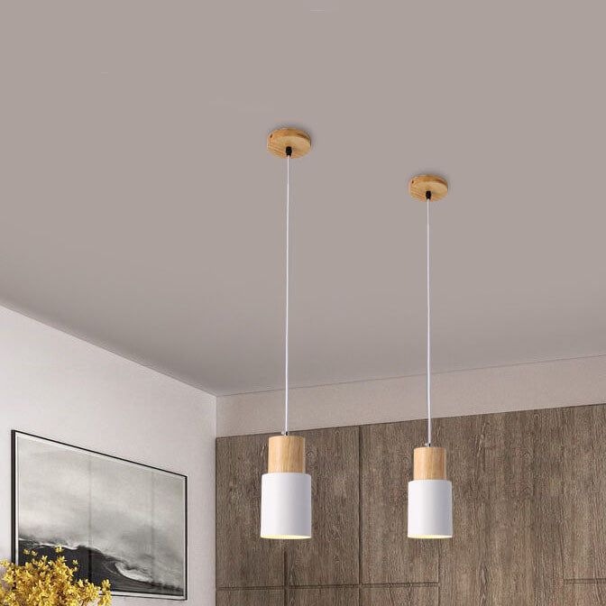 Nordic Macaron Cylinder Pendant Light | Modern Wood & Metal Design | Aluminium Adjustable