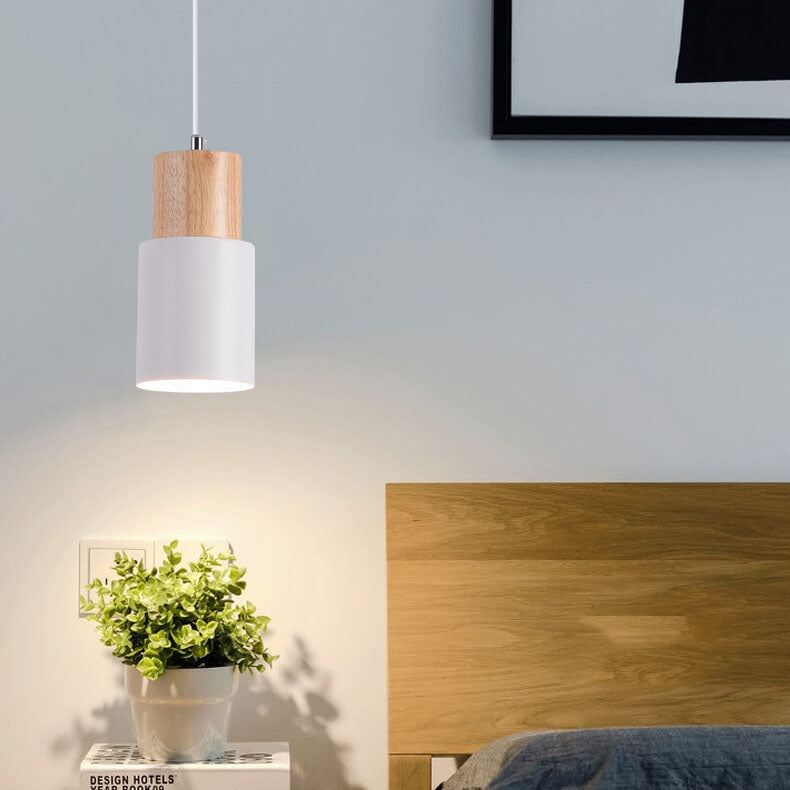 Nordic Macaron Cylinder Pendant Light | Modern Wood & Metal Design | Aluminium Adjustable