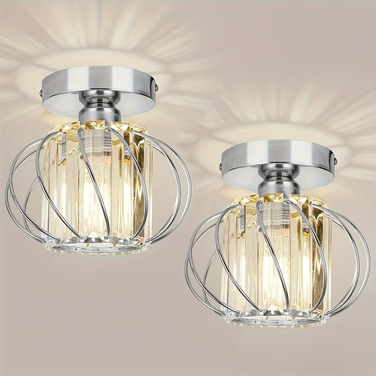 Modern Industrial Cage Ceiling Light | Elegant Semi Flush Mount Fixture | Glass Metal Bedroom