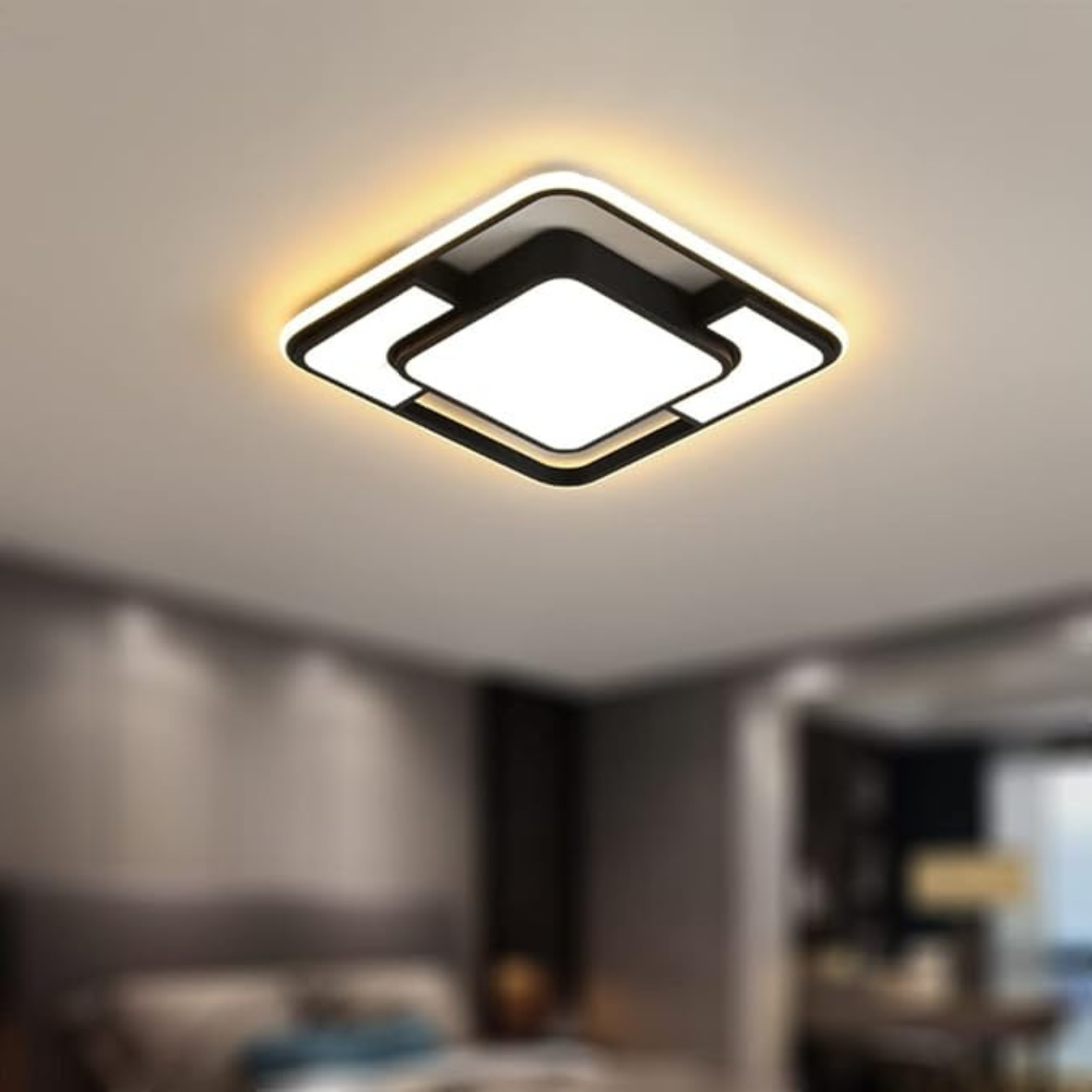 Remote-Controlled LED Ceiling Light | Modern Geometric Design | Adjustable Bedroom