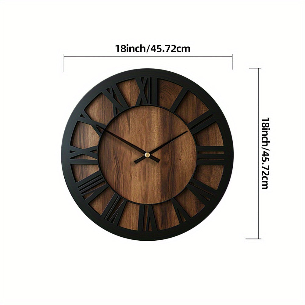 Vintage Wooden Wall Clock | Roman Numeral Design | Wood Metal Silent Vintage-inspired Kitchen