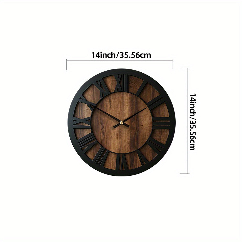 Vintage Wooden Wall Clock | Roman Numeral Design | Wood Metal Silent Vintage-inspired Kitchen