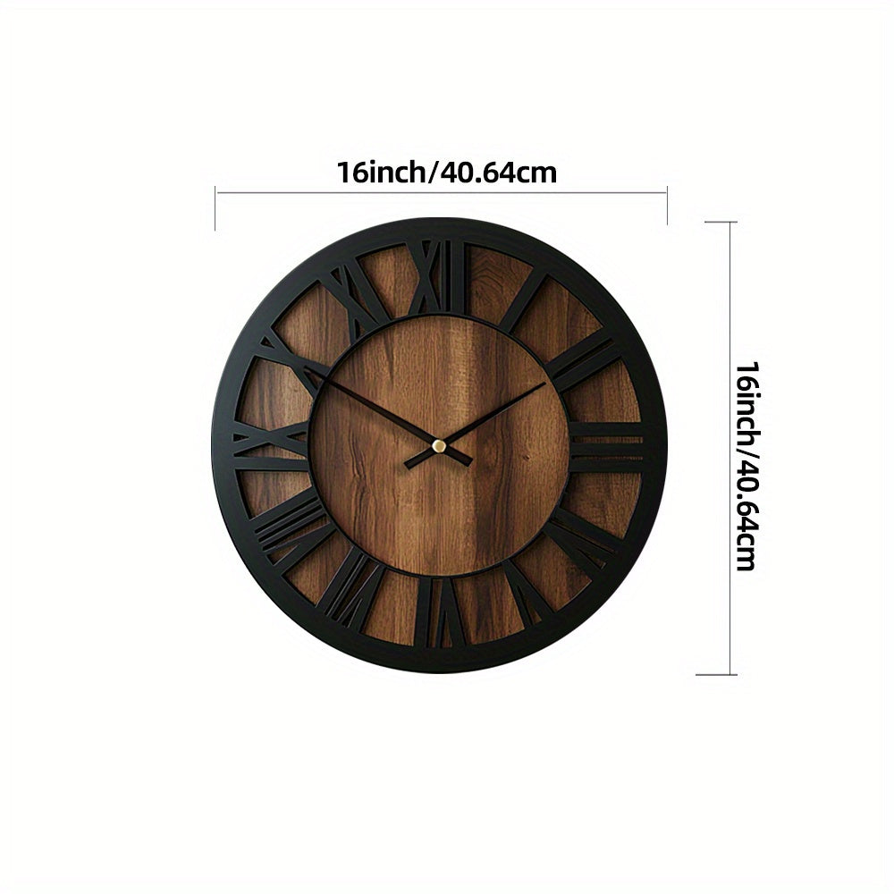 Vintage Wooden Wall Clock | Roman Numeral Design | Wood Metal Silent Vintage-inspired Kitchen