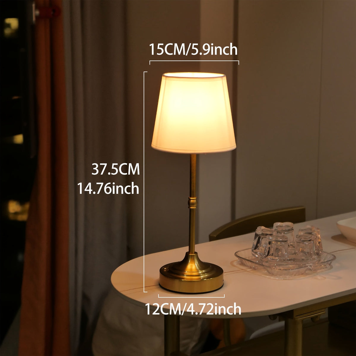 Dimmable Cordless Table Lamp | USB Rechargeable | Metal Soft-Touch Fabric Touch Control Bedside