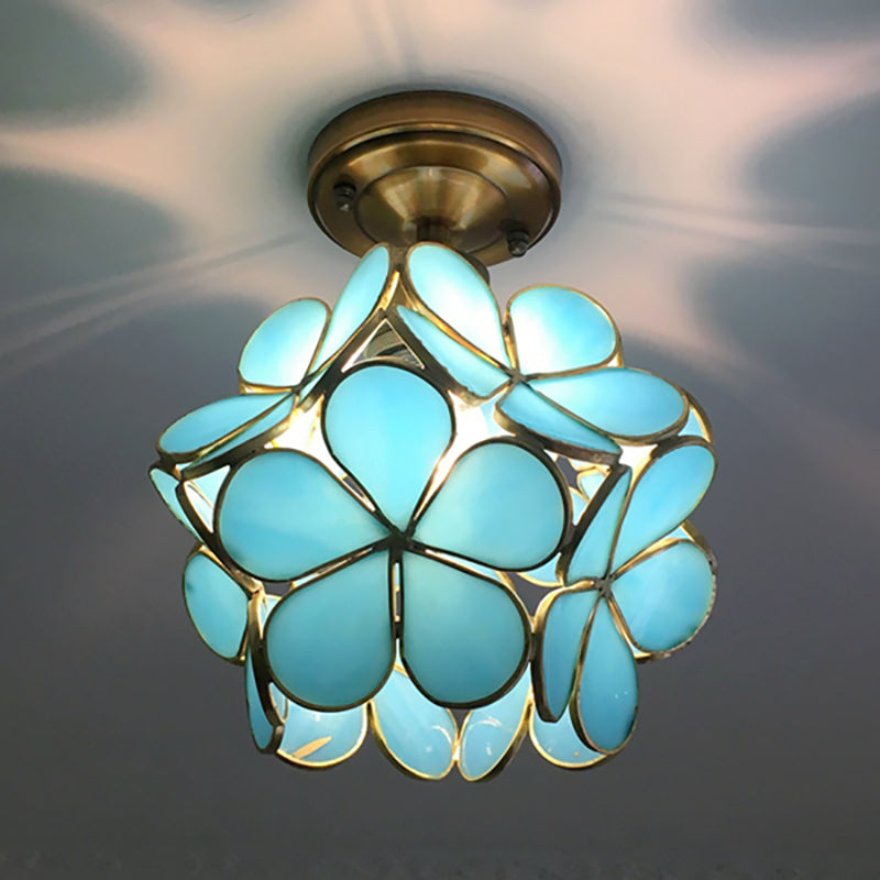 Retro Flower Ceiling Light | Colourful Vintage-Inspired PVC Flush Mount | Metal Bedroom
