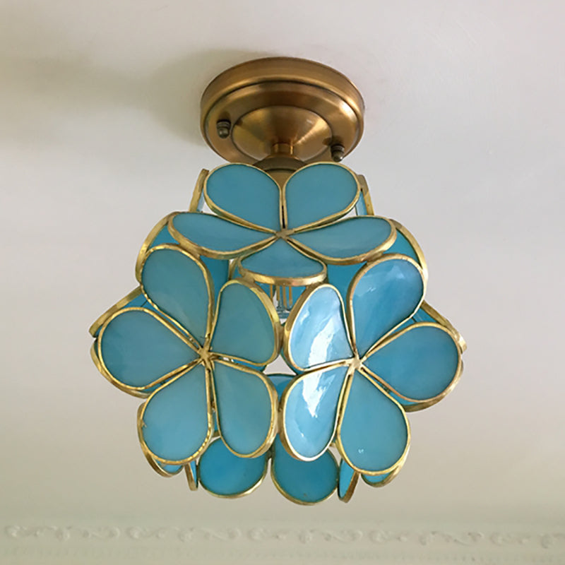 Retro Flower Ceiling Light | Colourful Vintage-Inspired PVC Flush Mount | Metal Bedroom