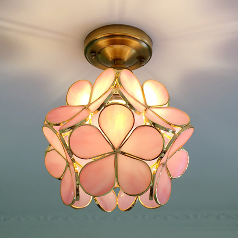Retro Flower Ceiling Light | Colourful Vintage-Inspired PVC Flush Mount | Metal Bedroom