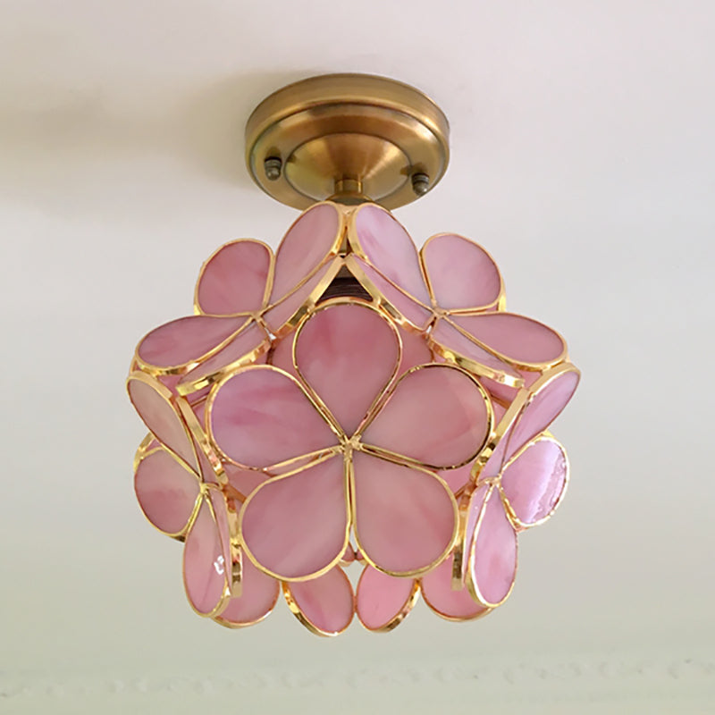 Retro Flower Ceiling Light | Colourful Vintage-Inspired PVC Flush Mount | Metal Bedroom
