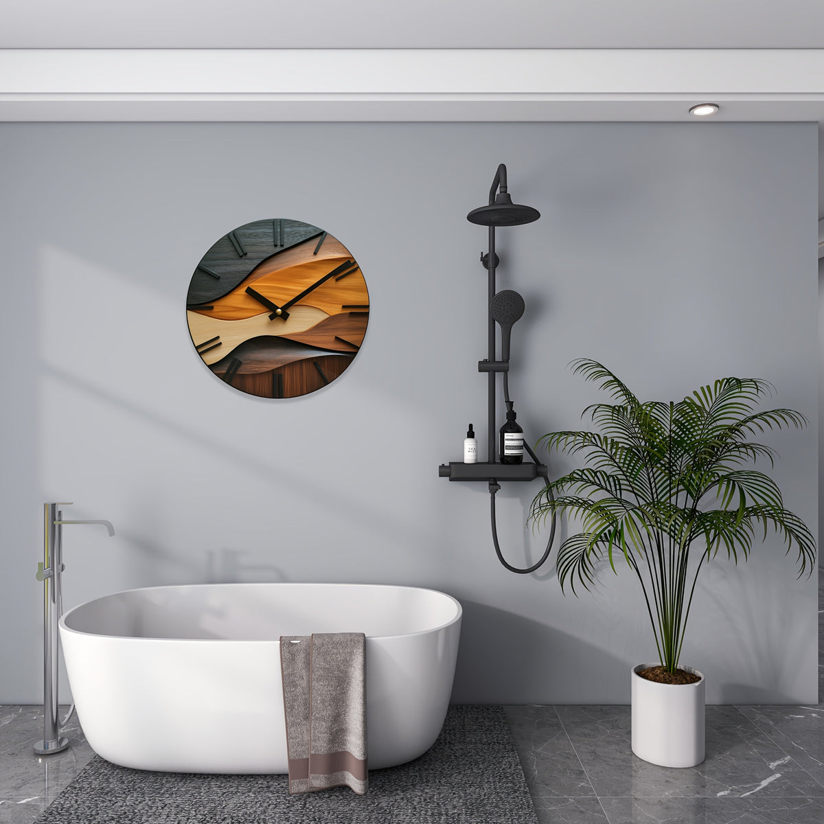 Artistic Round Wall Clock | Nordic Style Faux Wood Grain Design | Silent Kitchen