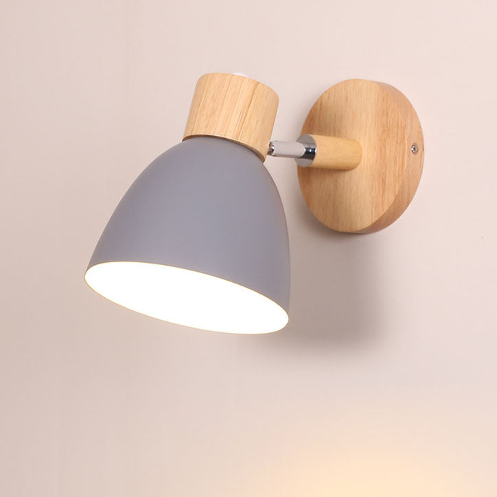 Modern Minimalist Wall Sconce | Wood & Iron Macaron Lamp | Wall Light Adjustable Nordic Bedroom
