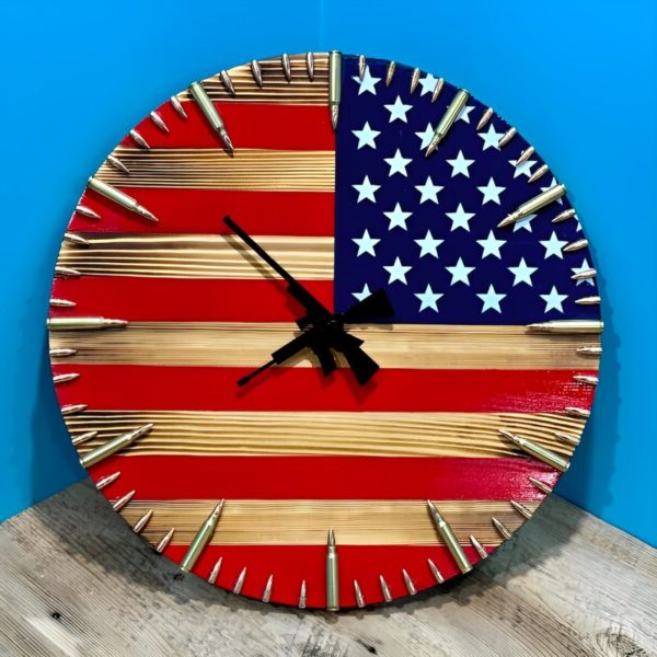 Handmade American Flag Clock, Handmade Patriotic Flag Bullet Clock