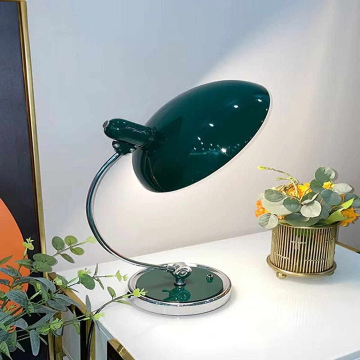 ScandiArc Table Lamp | Bauhaus-Inspired Curved Metal Design | Polished Chrome Nordic Bedside