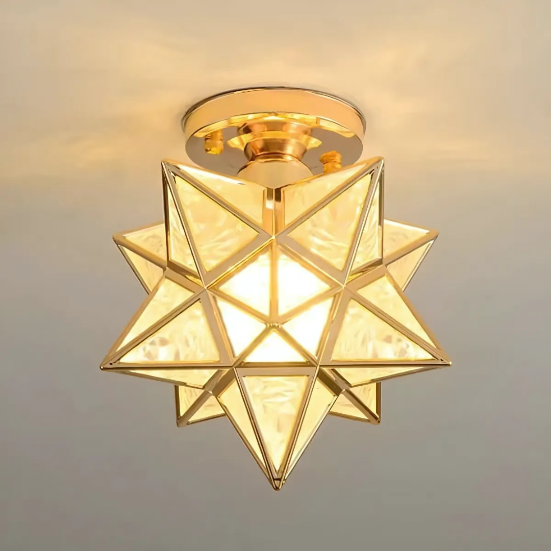Xelio LED Ceiling Lamp | Elegant Geometric Star Light | Glass Metal Bedroom
