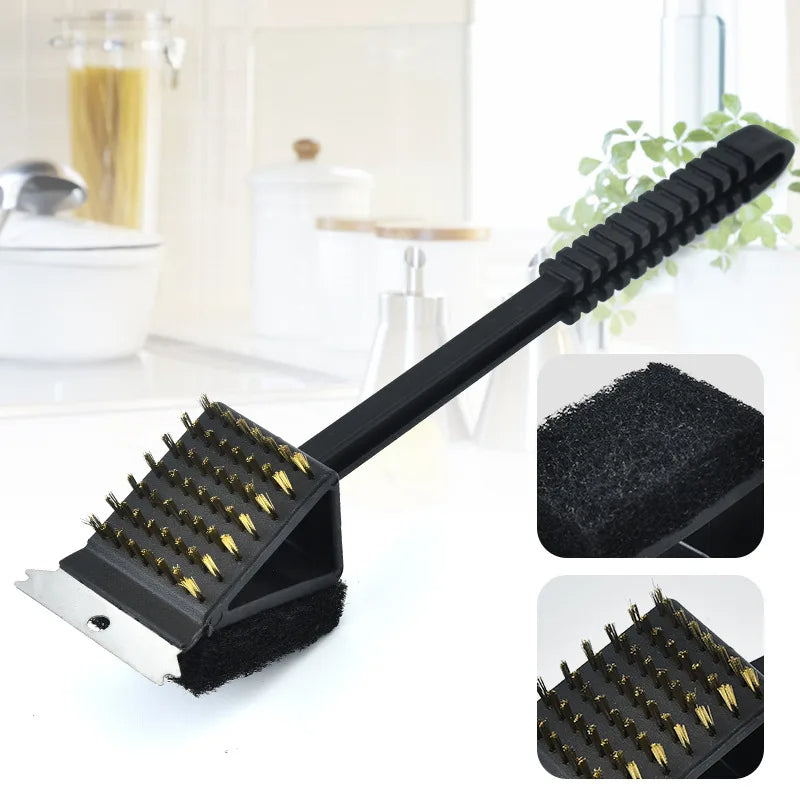 3 in 1 Barbecue Grill Brush with Scraper and Sponge