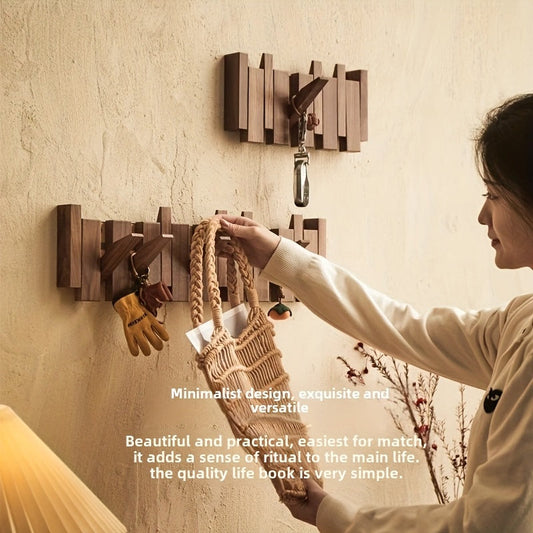 Wooden Wall Hooks | Foldable Piano Key Design Hanger Rack | Wall Organiser Wood Adjustable
