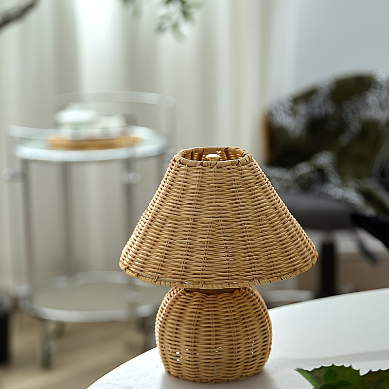 Bamboo Woven Desk Lamp | USB-Powered Boho Accent Light | Rechargeable Handcrafted Bohemian