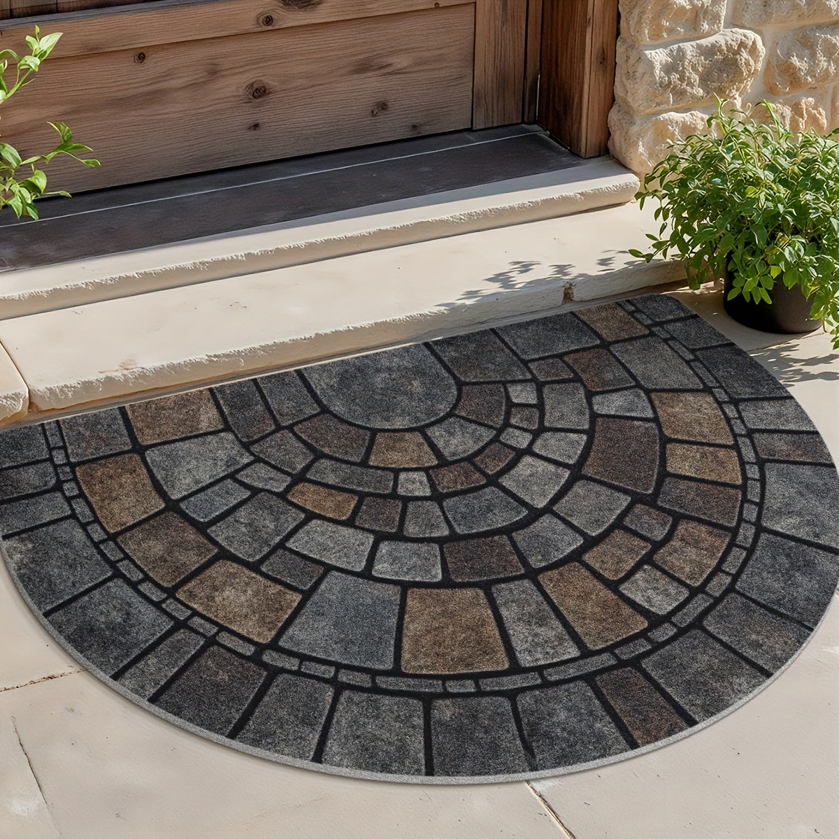Half-Circle Mosaic Door Mat | Indoor & Outdoor Use | Natural Stone Water-Resistant Non-Slip