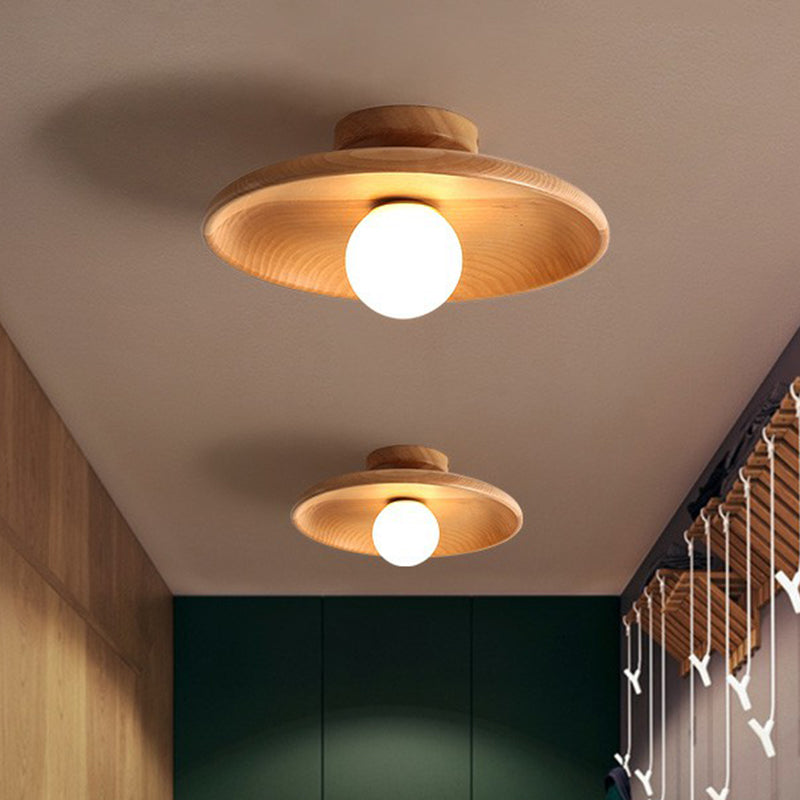 Modern Wooden Ceiling Light | Minimalist Semi-Flush Mount | Wood Bedroom