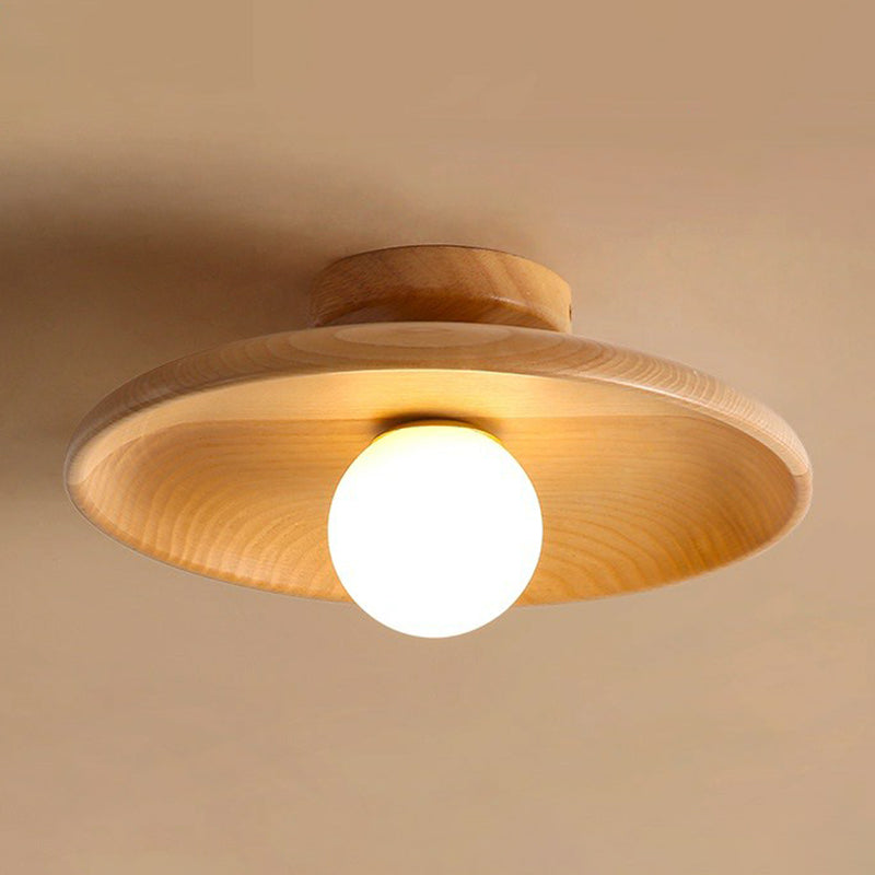 Modern Wooden Ceiling Light | Minimalist Semi-Flush Mount | Wood Bedroom