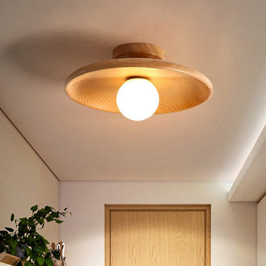 Modern Wooden Ceiling Light | Minimalist Semi-Flush Mount | Wood Bedroom