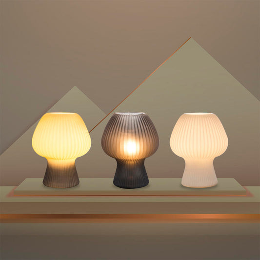 Vintage Bedside Table Lamp | Ribbed Glass Mushroom Lamp | Mid-century Vintage-inspired