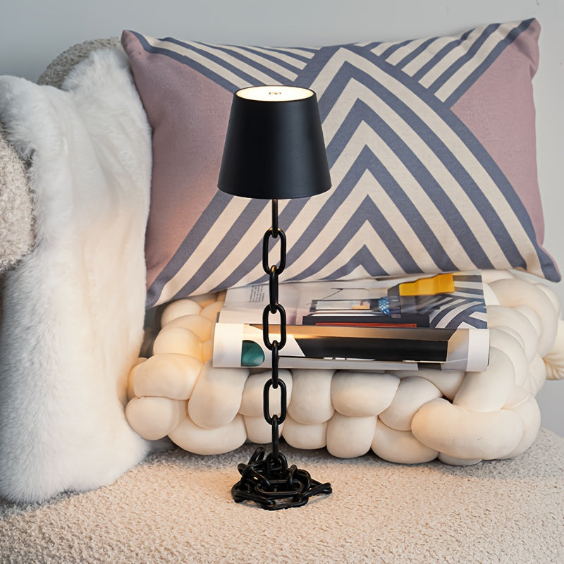 Modern Chain-Link Table Lamp | Rechargeable Touch LED Light | Industrial Bedside
