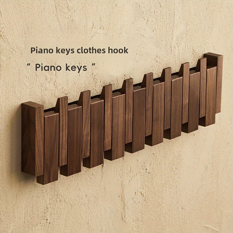 Wooden Wall Hooks | Foldable Piano Key Design Hanger Rack | Wall Organiser Wood Adjustable