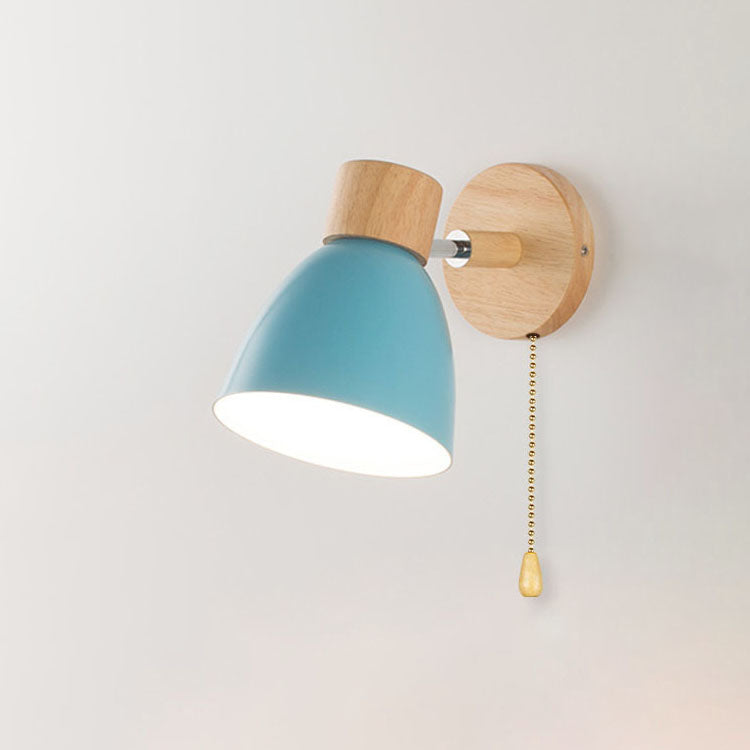 Modern Minimalist Wall Sconce | Wood & Iron Macaron Lamp | Wall Light Adjustable Nordic Bedroom
