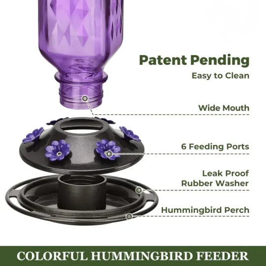 24oz Leak Proof Glass Hummingbird Feeder