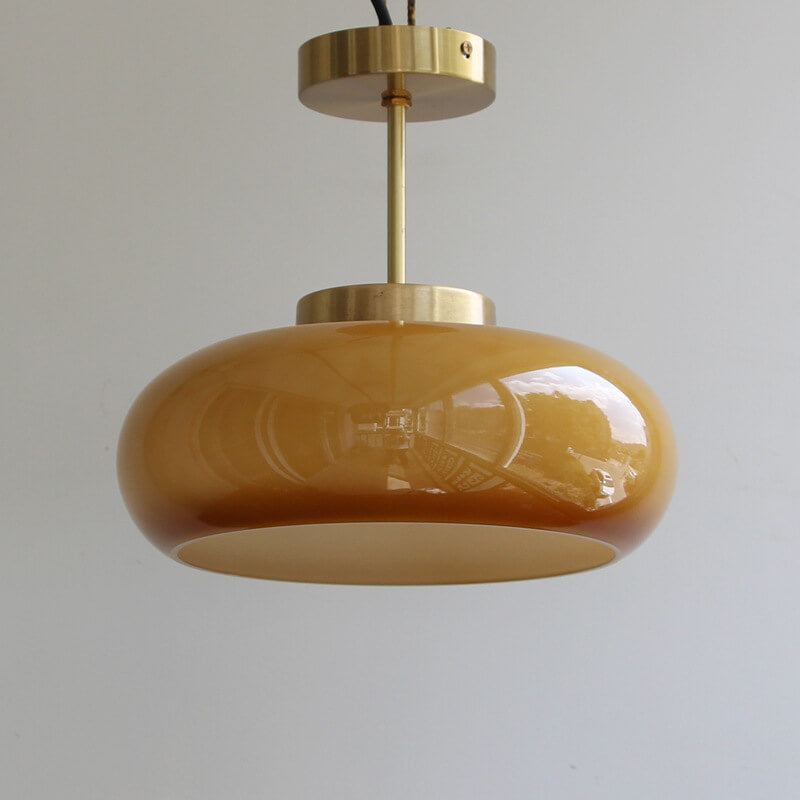 Vintage Brass Yellow Glass Ceiling Light | Semi-Flush Mount | LED Vintage-inspired Bedroom